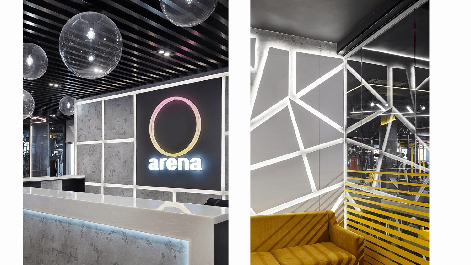 Радиусные гипсовые светильники в фитнес-клубе "Арена"