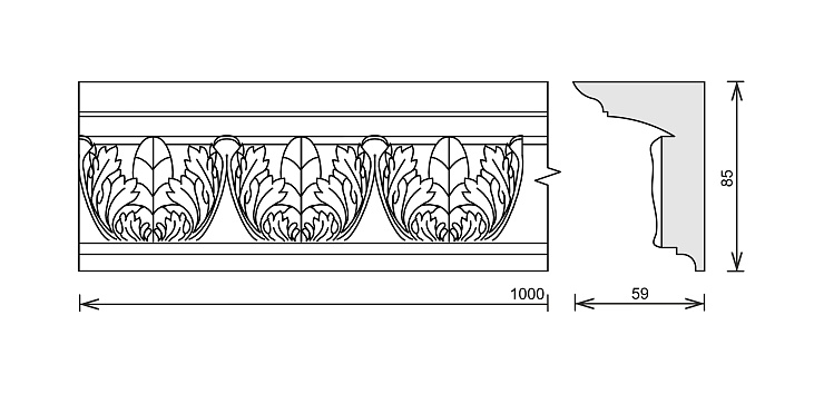 Карниз потолочный гипсовый лепной КЛ 016