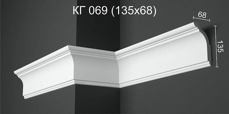 Карниз потолочный гипсовый гладкий КГ 069