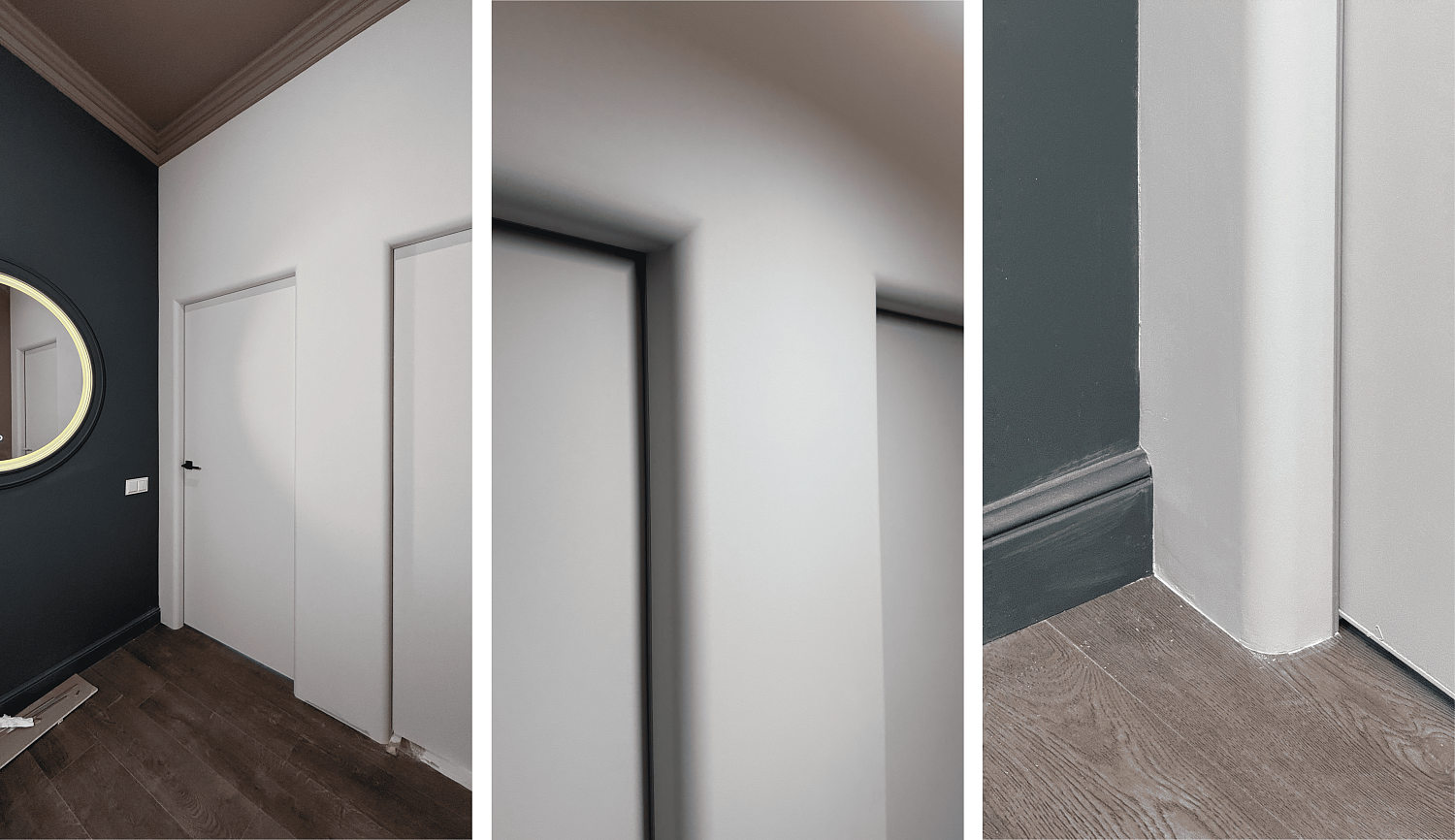 Монтаж откоса с радиусными углами для скрытой двери